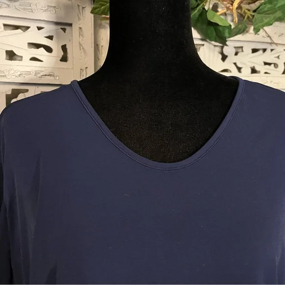 DONNA MORGAN NICE NAVY BLUE WITH GROOVY MULTICOLORS LONG SLEEVE MAXI DRESS - Picture 4 of 11